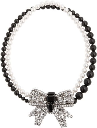 Miu Miu Crystal Bow Glass Pearl Necklace - Lyst