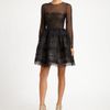 Oscar De La Renta Sheer Lace Cocktail Dress in Black - Lyst