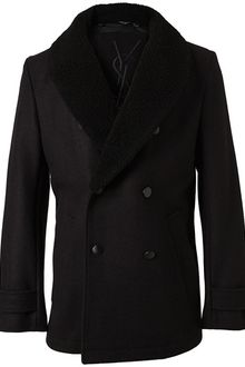 Yves Saint Laurent Wool Peacoat with Shearling Collar - Lyst