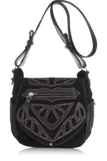 Isabel Marant Ballwin Embroidered Leather and Suede Shoulder Bag - Lyst