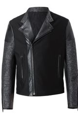 Balenciaga Leather and Flecked Tweed Motorcycle Jacket