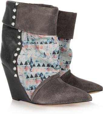 Isabel Marant Kate Suede Leather and Corduroy Wedge Boots - Lyst