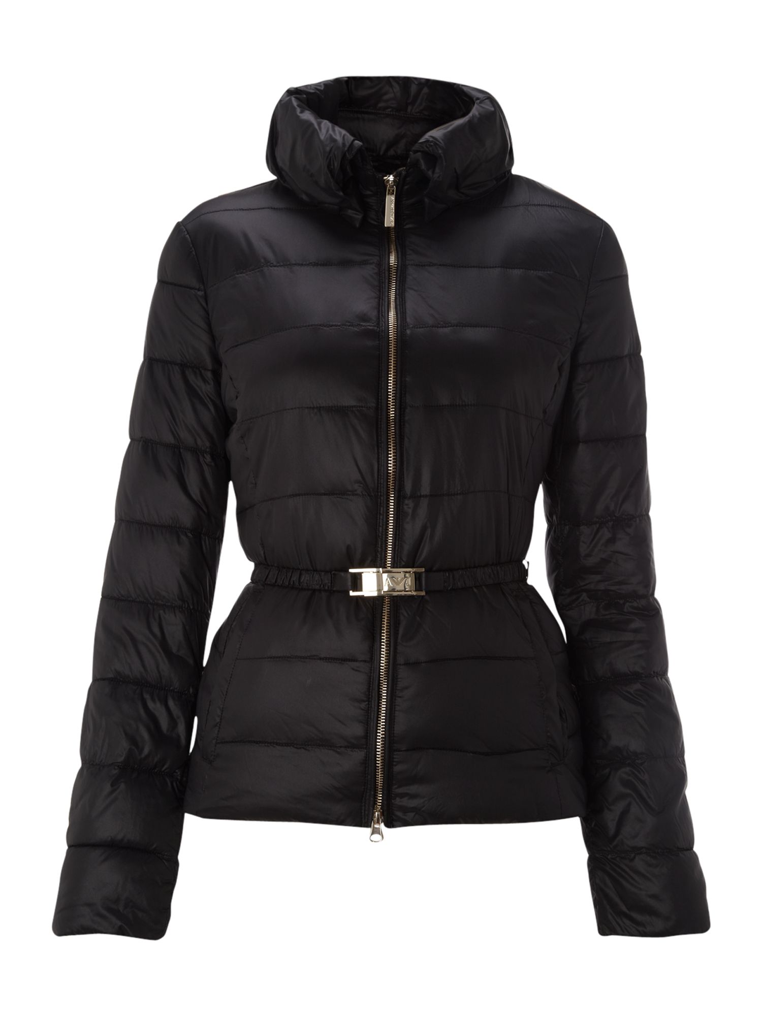 Armani Jeans Short Light Weight Belted Padded Jacket in Black Lyst