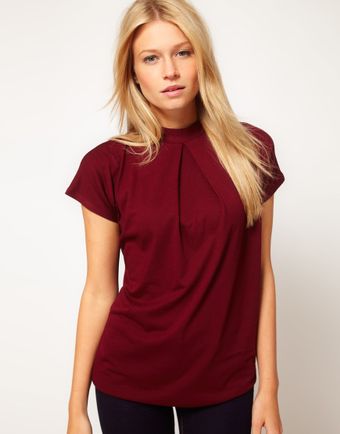 ASOS Collection Asos Top with Pleat Front and High Neck - Lyst