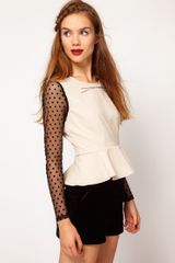 Darling Spot Mesh Sleeve Peplum Top
