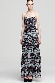 BCBGMAXAZRIA Strapless Gown Erika Printed Tiered - Lyst