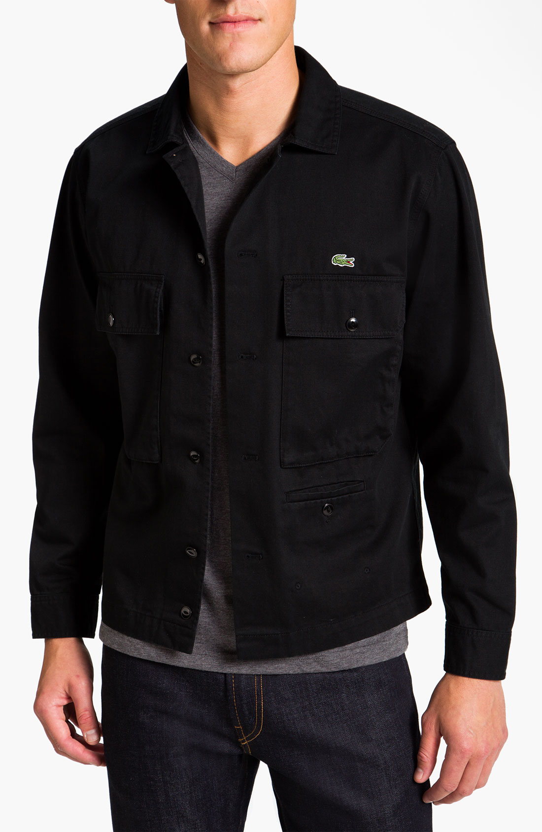 Lacoste Twill Cotton Shirt Jacket in Black for Men | Lyst