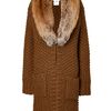 Michael Kors Saddle Textured Knit Coat with Removable Fox Collar in Brown - Lyst