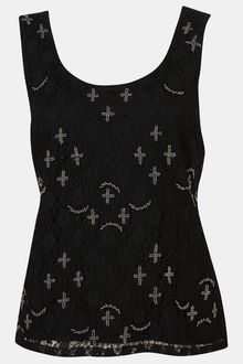 Topshop Cross Embellished Lace Tank - Lyst
