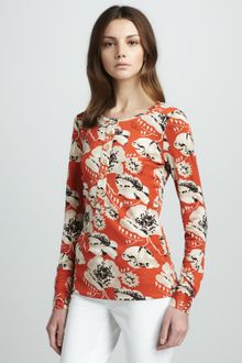 Tory Burch Amy Floralprint Jersey Henley - Lyst