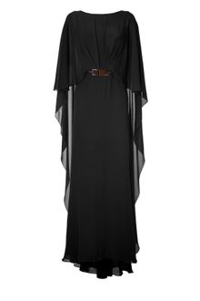 Elie Saab Black Belted Silk Georgette Caplet Gown - Lyst