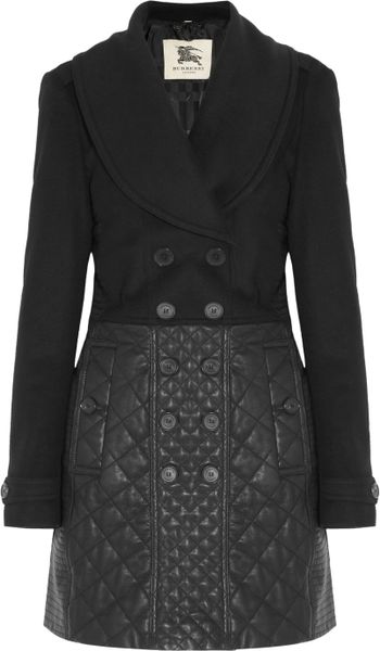 Burberry Wool Blend and Quilted Leather Coat in Black - Lyst