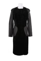 Marios Schwab Black Coat in Leather and Figured Velvet