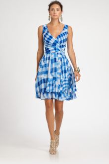 Oscar de la Renta Gingham-Print Silk Dress - Lyst