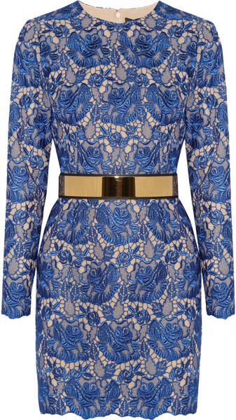 Stella Mccartney Celia Guipure Lace and Crepe Mini Dress in Blue - Lyst