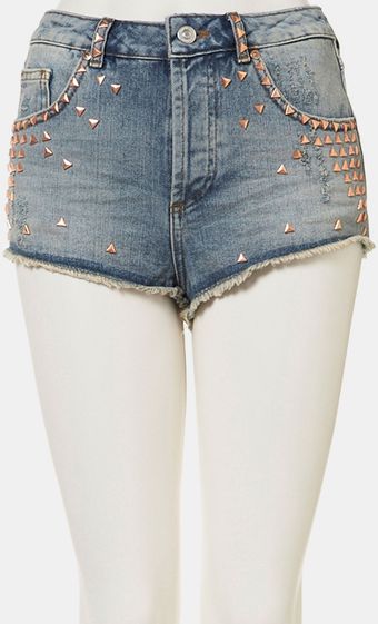 Topshop Holly Studded Denim Hotshorts - Lyst