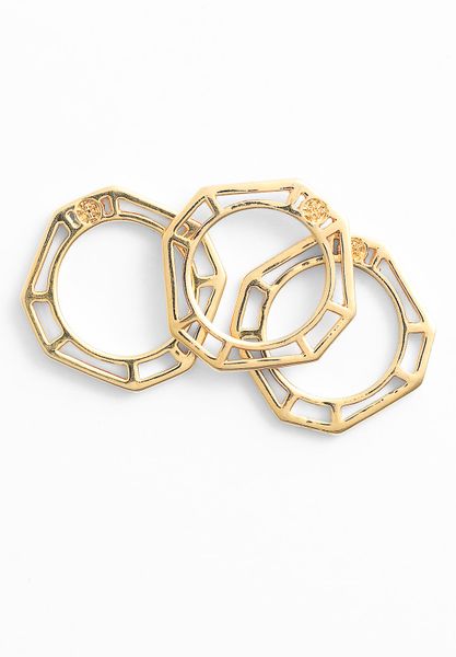 Tory Burch Audrina Logo Stack Rings in Gold - Lyst