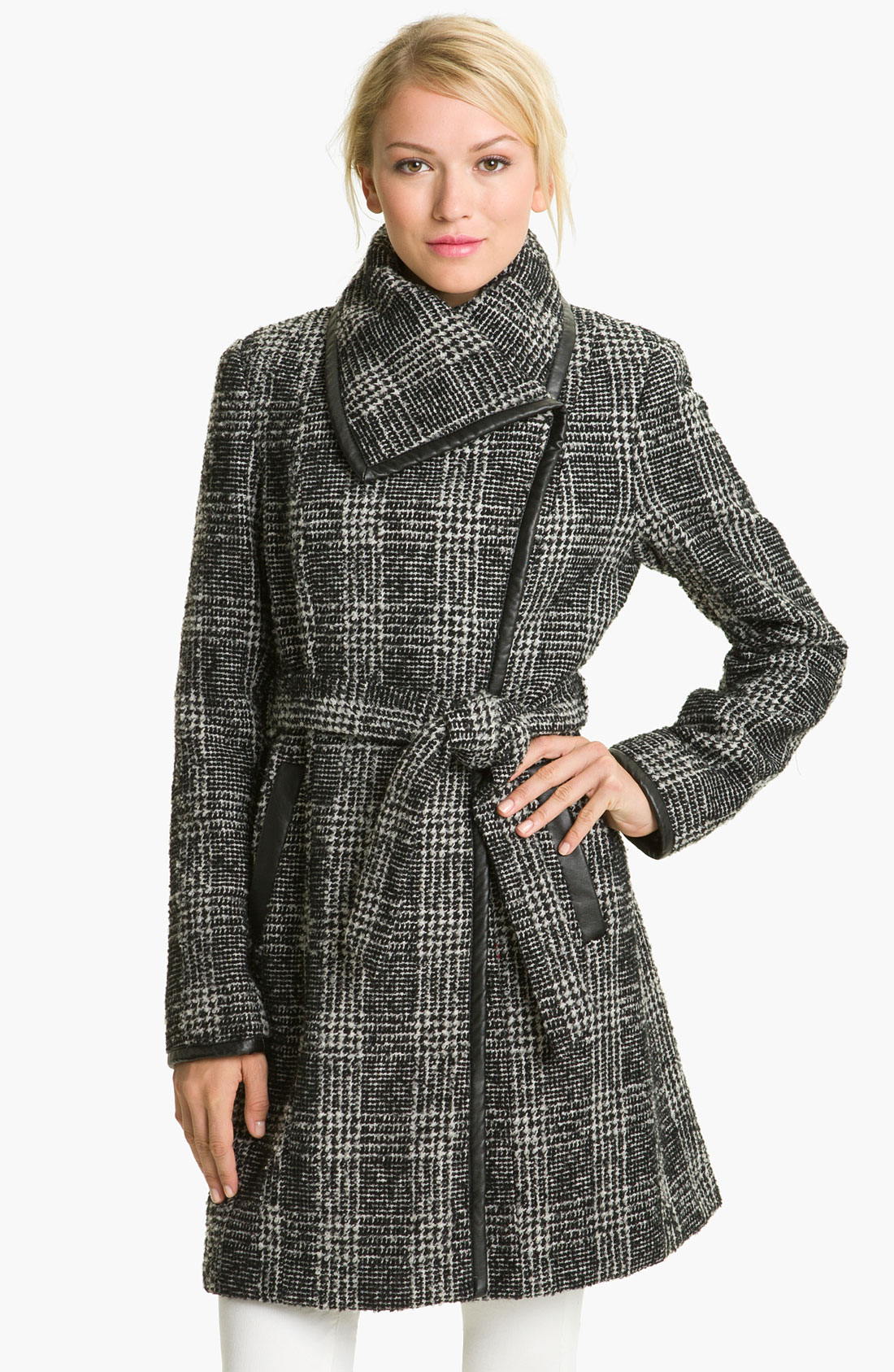 Vince Camuto Plaid Wrap Coat in Gray (novelty plaid) Lyst