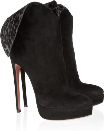 Alaïa Leopard Calf Hair-Paneled Suede Ankle Boots - Lyst