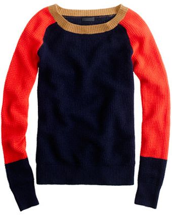 J.Crew Collection Cashmere Waffle Colorblock Sweater - Lyst