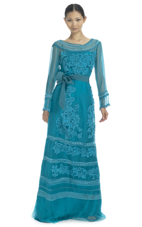 Alberta Ferretti Resort Long Sleeve Lace Maxi Dress in Blue (teal)