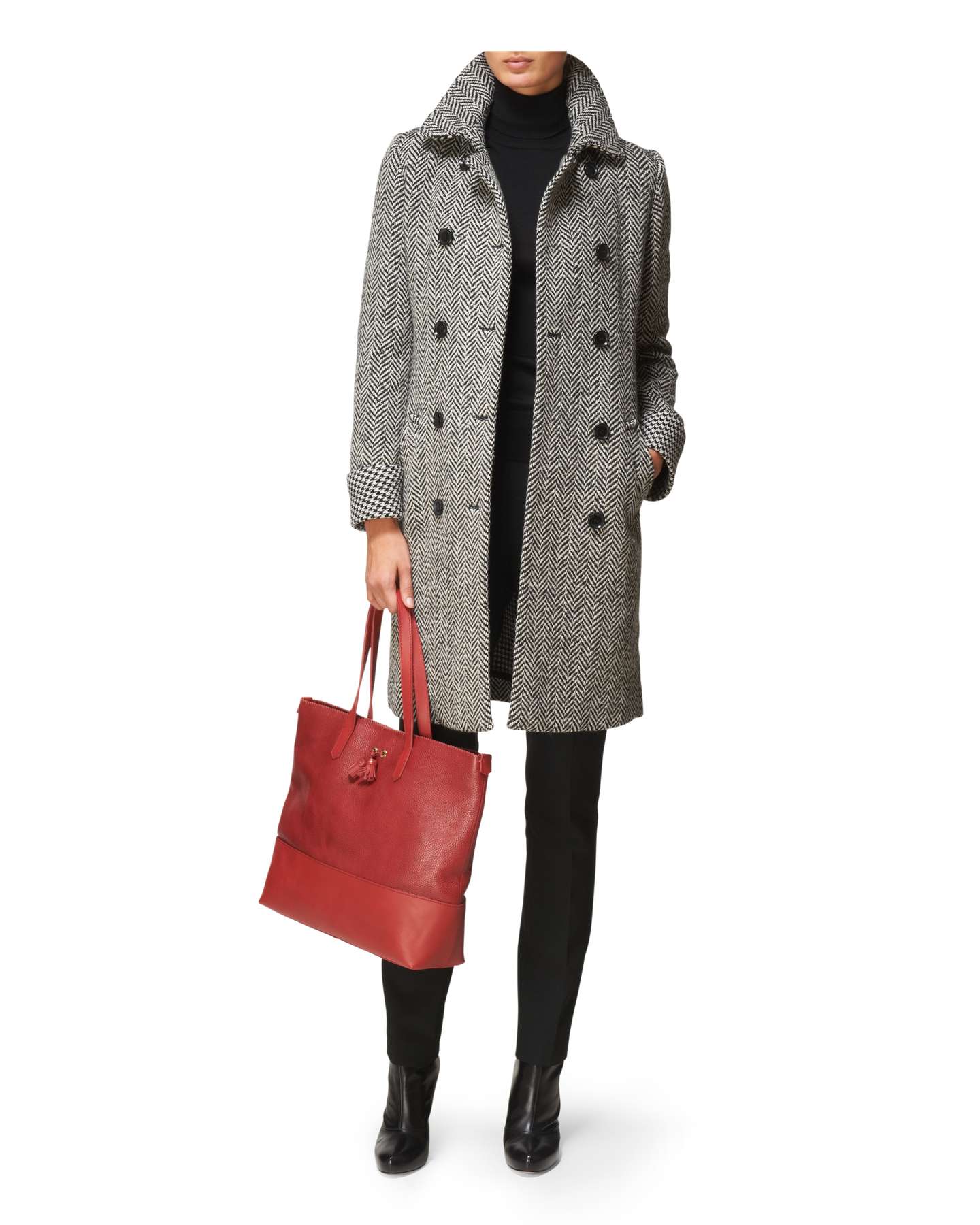 Jaeger Italian Wool Herringbone Coat in Black Lyst