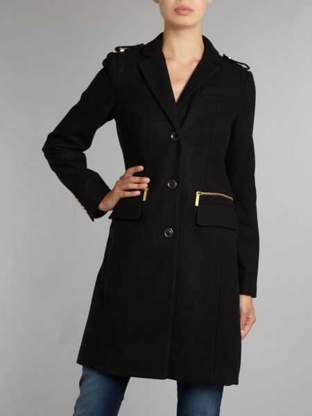 Michael Michael Kors Single Breasted Military Wool Coat in Black | Lyst