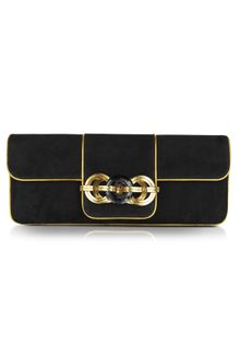 Ralph Lauren Collection Black and Gold Suede Clutch - Lyst
