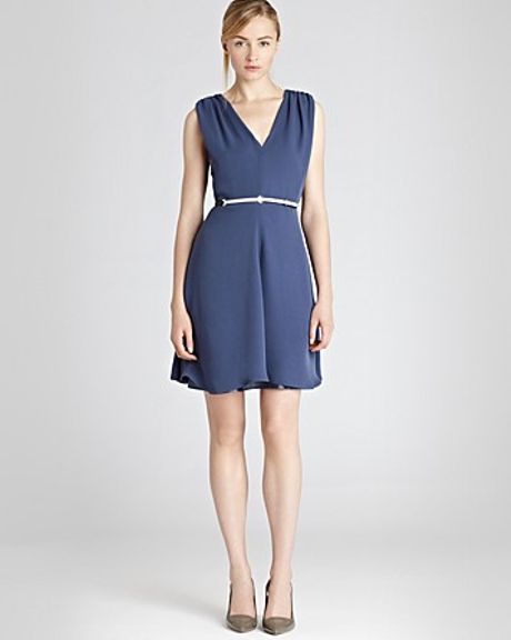 reiss flare dress gita v neck in blue mid blue lyst reiss flare dress gita v neck in blue mid blue lyst