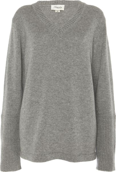 Temperley London V Neck Jumper in Gray (light grey) - Lyst