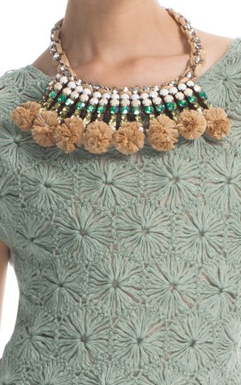 Tory Burch Accessories  Pompom Raffia Crystal Woven Necklace - Lyst