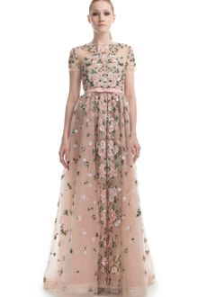 Valentino Resort Floral Embroidered Short Sleeve Evening Gown - Lyst