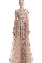 Valentino Resort Floral Embroidered Short Sleeve Evening Gown