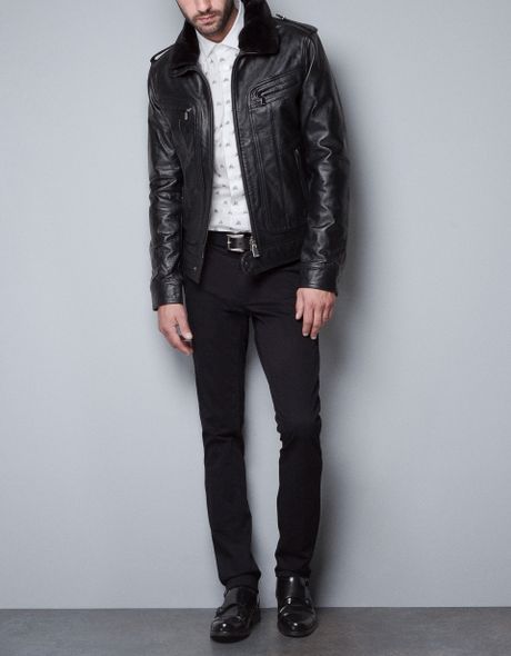 Zara Fur Collar Detachable Leather Jacket in Black for Men (not available) | Lyst