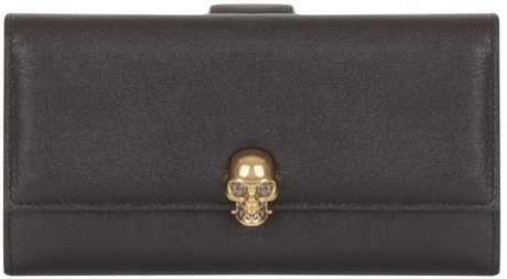 Alexander Mcqueen Black City Leather Skull Charm Wallet in Black - Lyst