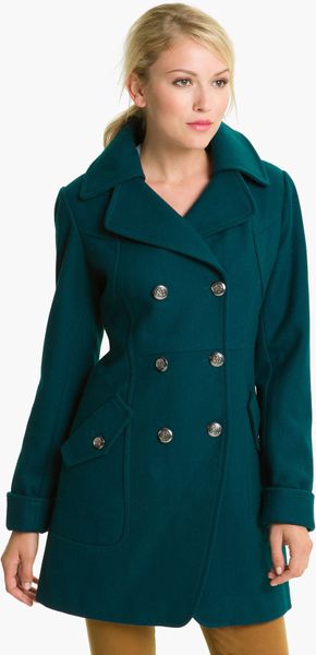 double breasted belted wool blend coat guess