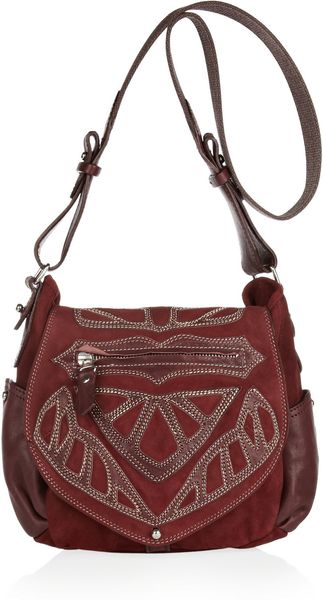 Isabel Marant Ballwin Embroidered Leather and Suede Shoulder Bag - Lyst