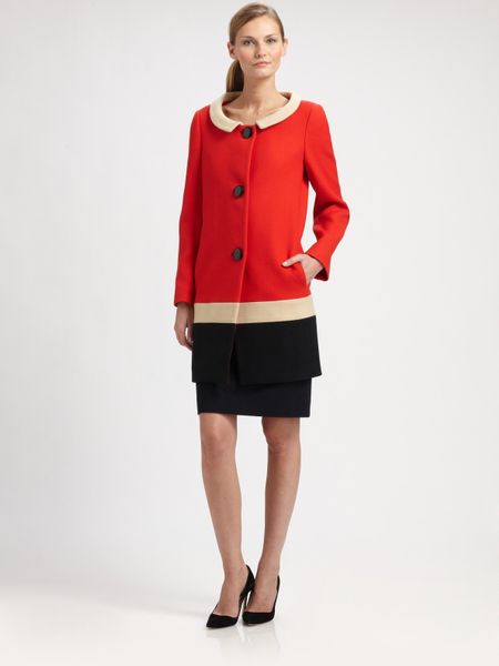 Kate Spade Wool Colorblock Coat in Red | Lyst