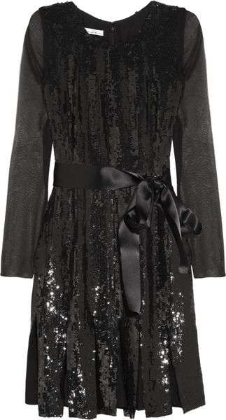 Oscar De La Renta Sequined Silkgeorgette and Silkchiffon Dress in Black - Lyst