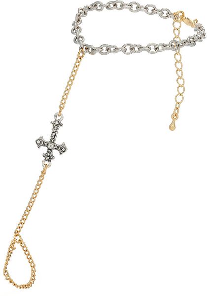 Topshop Cross Chain Hand Bracelet in Silver (mixed metal) - Lyst