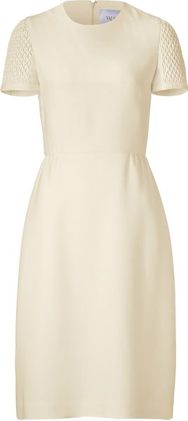 Valentino Ivory Silk Dress with Matelassé Sleeves - Lyst