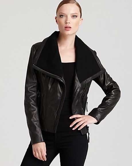 Michael Kors Kors Asymmetrical Leather Jacket in Black
