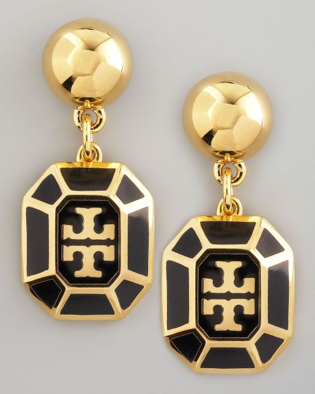 Tory Burch Rylan Logo Drop Earrings in Black - Lyst