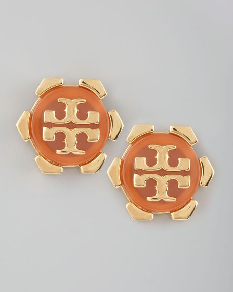 Tory Burch Walter Logo Stud Earrings  in Orange (cornelian) - Lyst