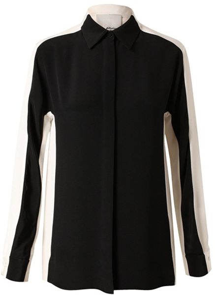 3.1 Phillip Lim Monochrome Panelled Silk Shirt in White - Lyst