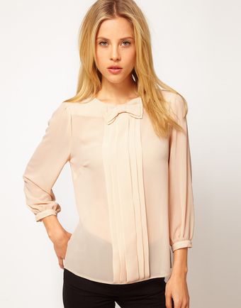 ASOS Collection Asos Top with Bow Tie and Pleat Detail - Lyst