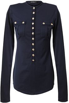 Balmain Military Embellished Cotton Jersey Top - Lyst