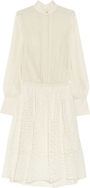 Chloé Silk Crepe and Lace Dress - Lyst