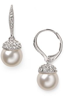 Nadri Pearl Drop with Pave Cap Earrings - Lyst