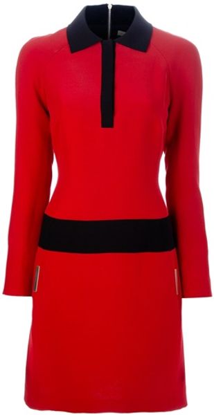 Victoria Beckham Collared Dress in Red - Lyst